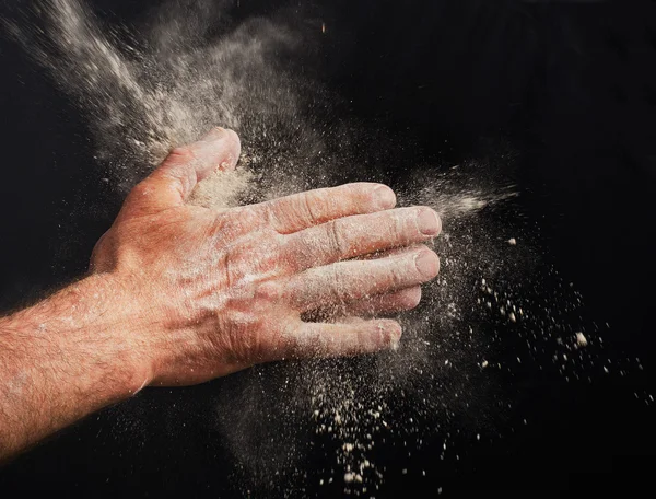 Chef Mãos com farinha — Fotografia de Stock