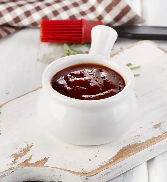 BBQ sauce in a white bowl — Stock Photo, Image