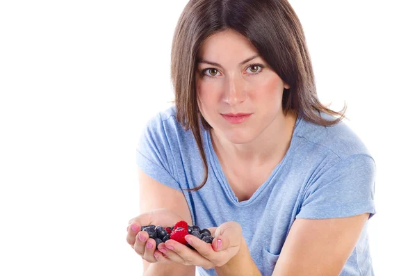 Brunette girl with berries — Stock Photo, Image