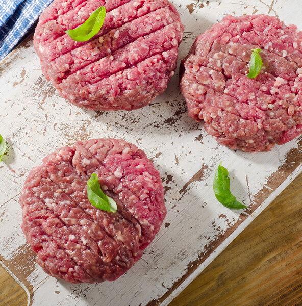 Raw beef burger patties