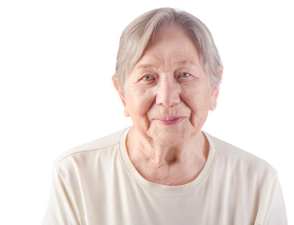 Senior vrouw op een witte bakcground — Stockfoto