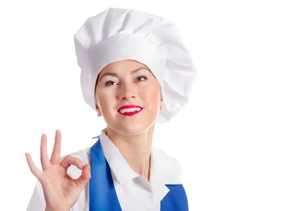 Молода усміхнена жінка шеф-кухар — стокове фото