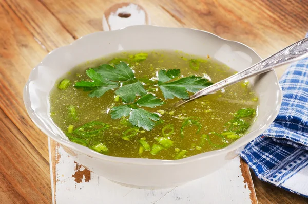 Vlees bouillon met peterselie — Stockfoto