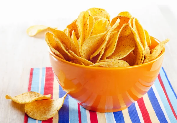 Bowl of tortilla nachos.