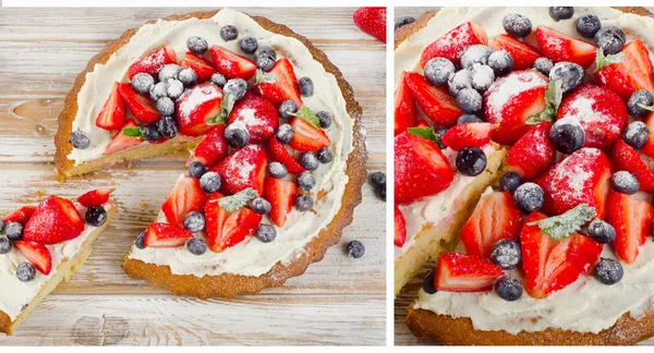 Pastel con arándanos frescos y fresas. — Foto de Stock