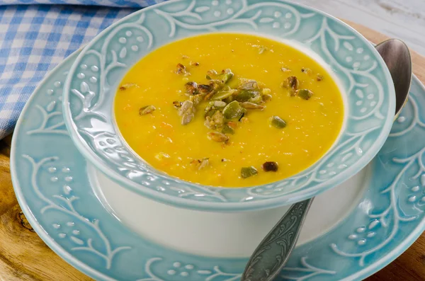 Bowl of pumpkin cream soup — Stock Photo, Image