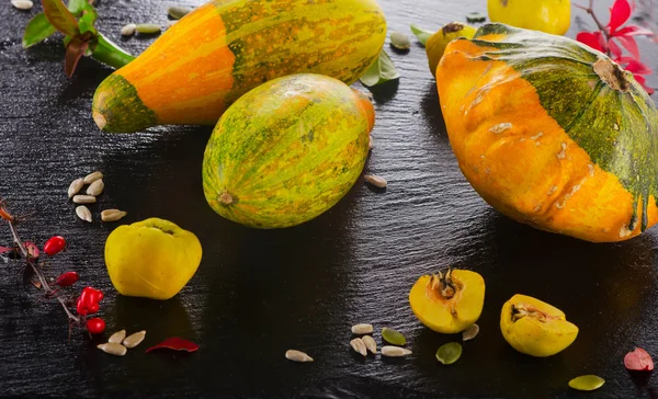 Autumn fruits with pumpkin. — Stock Photo, Image