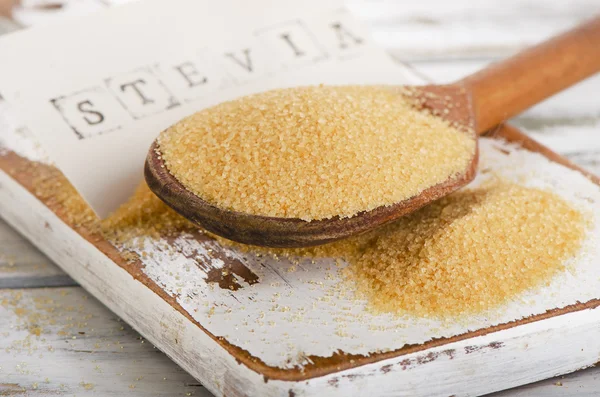 Cane sugar with stevia in a spoon. — Stock Photo, Image