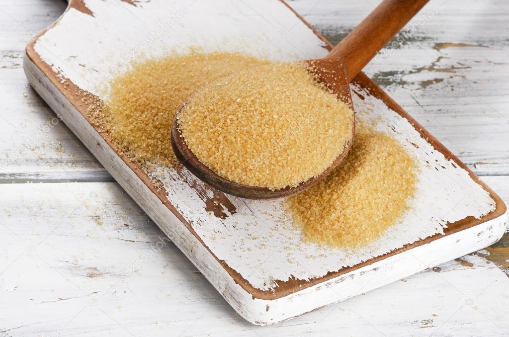 Cane sugar with stevia in a spoon.