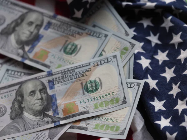 Een Foto Illustratie Van 100 Dollar Biljetten Amerikaanse Vlag — Stockfoto