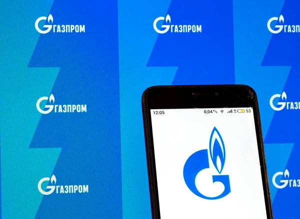 Kiev Ukraine February 2021 Αυτή Φωτογραφία Απεικονίζεται Λογότυπο Του Gazprom — Φωτογραφία Αρχείου