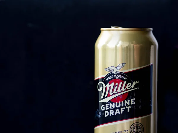 Kiev Ukraine June 2021 Can Miller Genuine Draft Beer Black — Stock Photo, Image