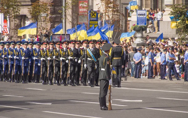 Führt die ukrainische Nationalflagge ein — Stockfoto