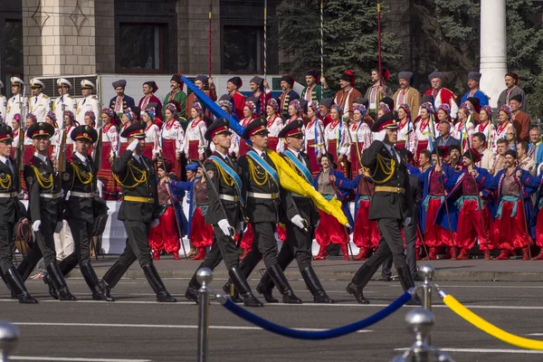 Führt die ukrainische Nationalflagge ein — Stockfoto