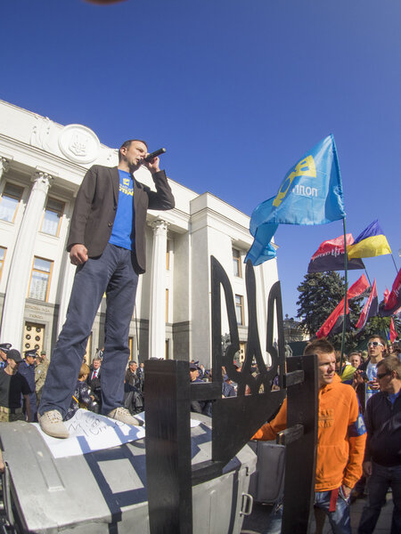 Activist Yegor Sobolev near Verkhovna Rada