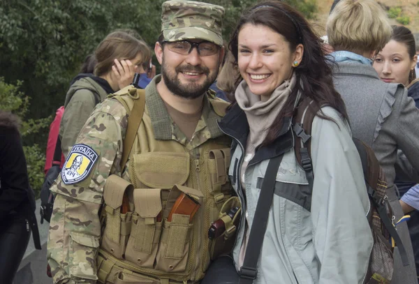 Wife sees off  husband — Stock Photo, Image