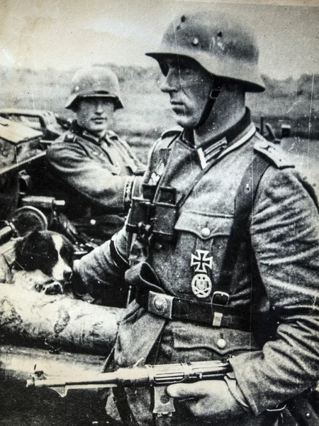 German soldiers wearing helmets — Stock Photo, Image