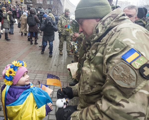 Kiev residents welcoming  battalion Kyiv 12