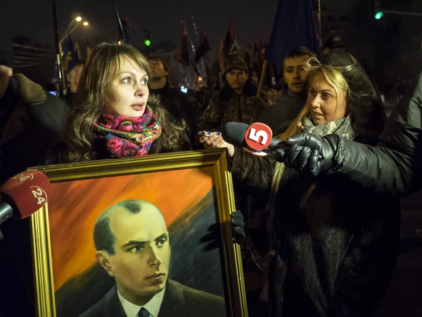 Marcha por el aniversario de Bandera en Kiev — Foto de Stock