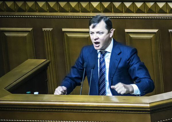 27 JANUARY, 2015 -- KYIV, UKRAINE: Verkhovna Rada announced Russia aggressor. Oleg Lyashko, leader of the Radical Party, speaking at the session of the Verkhovna Rada