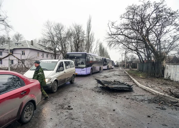 Convoy of busses for refugees — Stock Photo, Image