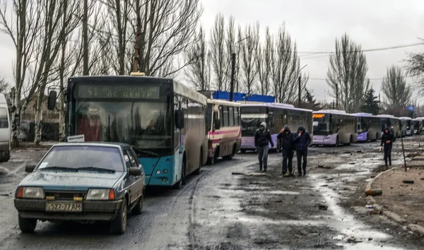 Comboio de autocarros para refugiados — Fotografia de Stock