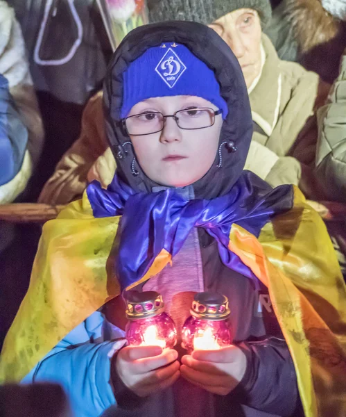 Boy hold lighted lamp — Stock Photo, Image