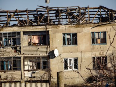 Destroyed house in Donetsk region clipart
