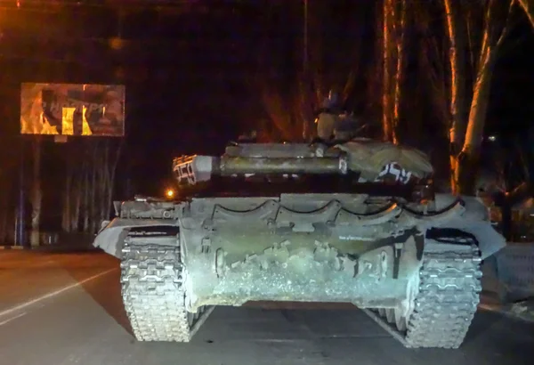 Makeevka Donetsk Ucrania Marzo 2015 Tanque Ruso Calle Makeevka — Foto de Stock