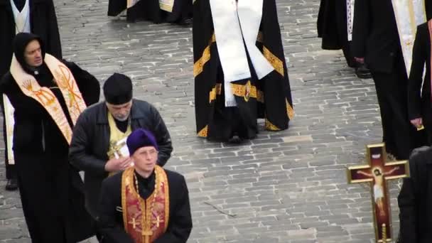 Procesión religiosa del Domingo de Ramos en Ucrania — Vídeos de Stock