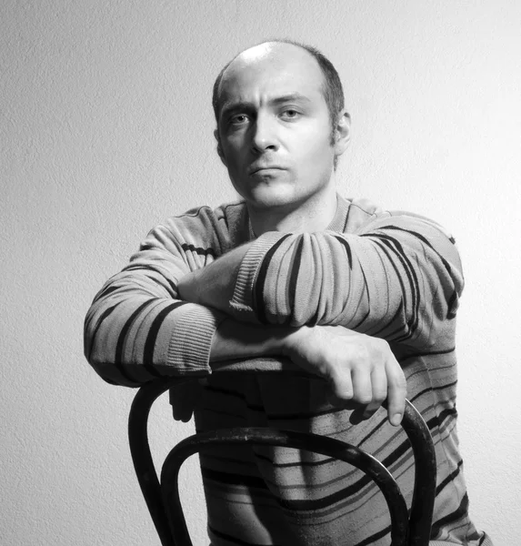 Bald man in stripple jumper — Stock Photo, Image