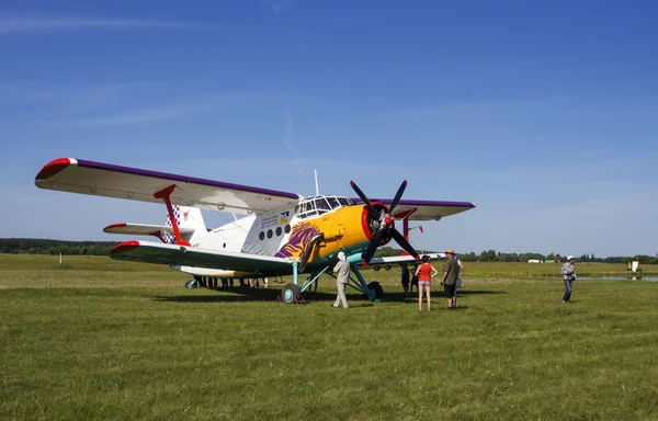 Aeronaves em pé na grama verde — Fotografia de Stock