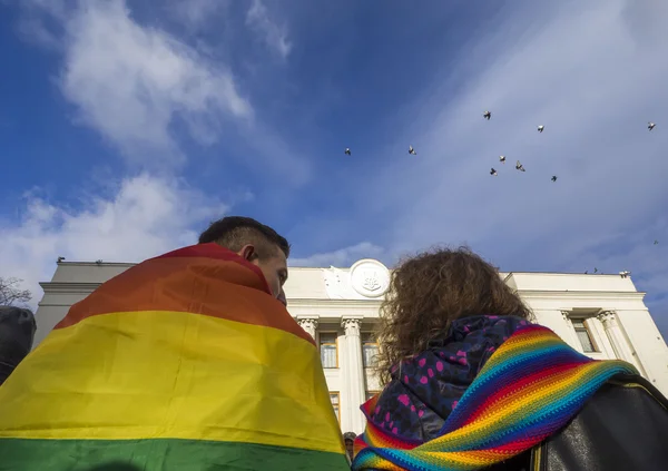 Aktivis Ukraina dan perwakilan organisasi LGBT berdemo — Stok Foto