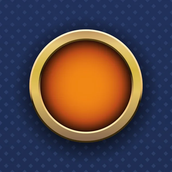 Orange circle in a gold frame on a blue background — Stock Vector