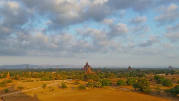 Утренний Пейзаж Храмами Багане Мьянма Бирма — стоковое видео