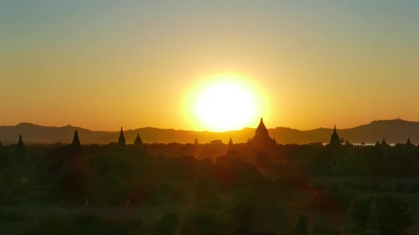 Silueta Chrámů Bagani Při Západu Slunce Myanmar Barma — Stock video