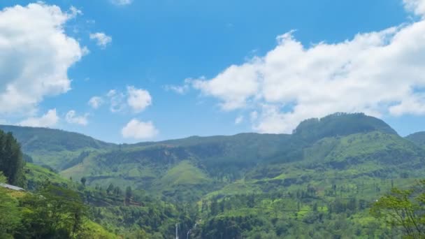 Горный Ландшафт Чайной Плантацией Шри Ланке Масштаб Времени — стоковое видео