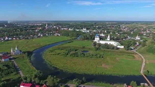 Повітряний Вид Кремлін Стародавньому Місті Суздаль Золоте Кільце Росія — стокове відео
