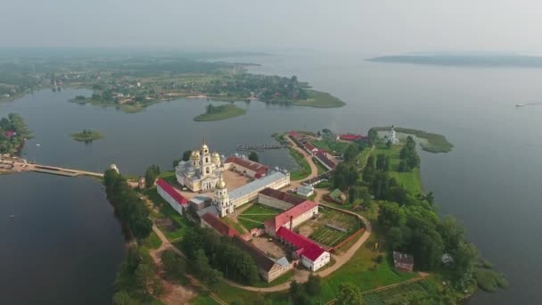 Вид Повітря Ніло Столобенські Пустелі Православний Монастир Озеро Селігер Тверська — стокове відео