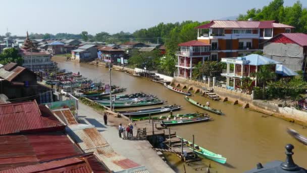 Många Båtar Nyaung Shwe Inle Sjön Myanmar Burma Timelapse — Stockvideo
