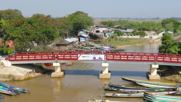 Muitos Barcos Nyaung Shwe Lago Inle Myanmar Birmânia — Vídeo de Stock