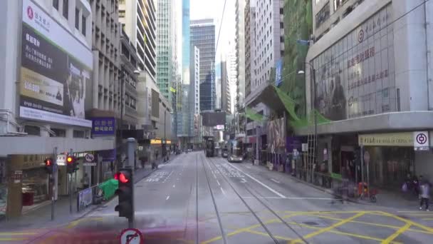 Гонконг Китай Февраля 2016 Вид Улицы Гонконга Движущегося Двухэтажного Трамвая — стоковое видео