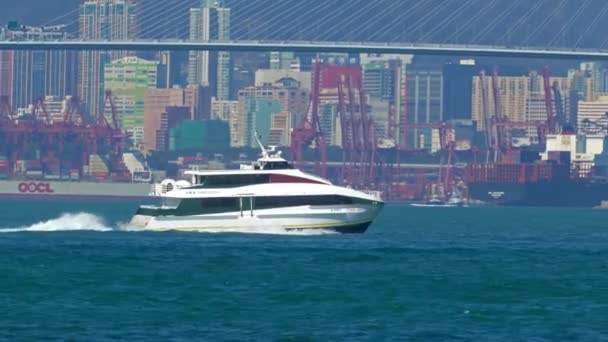 Hong Kong China Febrero 2016 Barco Ferry Alta Velocidad Puerto — Vídeos de Stock