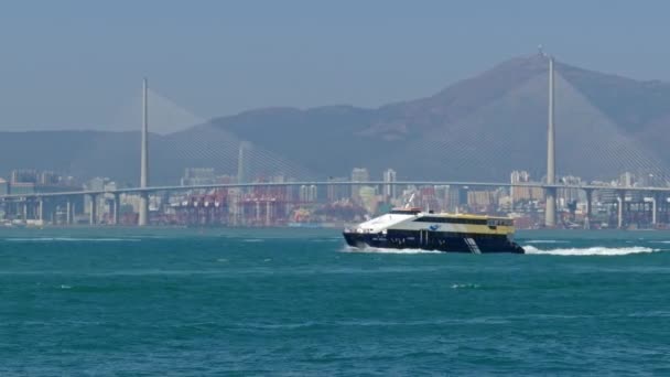 2016年2月8日 香港港の高速フェリーボート — ストック動画