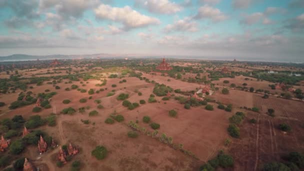 Voando Sobre Templos Bagan Nascer Sol Myanmar Birmânia — Vídeo de Stock