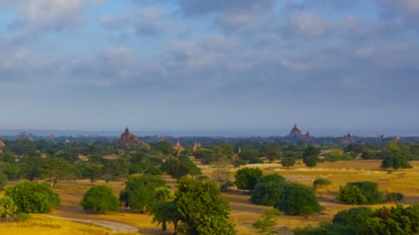 Panorama Paisagem Com Templos Bagan Myanmar Birmânia Timelapse — Vídeo de Stock