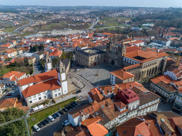 Vista Aérea Cima Antiga Cidade Histórica Viseu Com Igreja Catedral — Fotografia de Stock