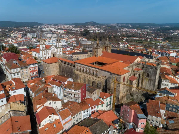 Vista Aérea Cima Antiga Cidade Histórica Viseu Com Igreja Catedral — Fotografia de Stock