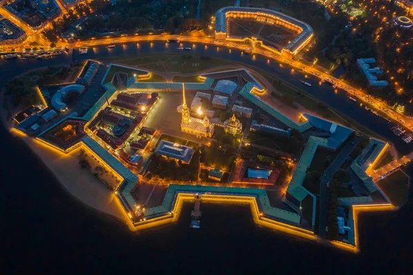 Aerial Night View Peter Paul Fortress Cityscape Saint Petersburg Russia — Stock Photo, Image