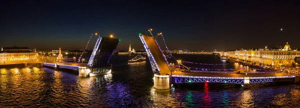 Aerial Panorama Drawn Palace Bridge Winter Palace Peter Paul Fortress — Stock Photo, Image